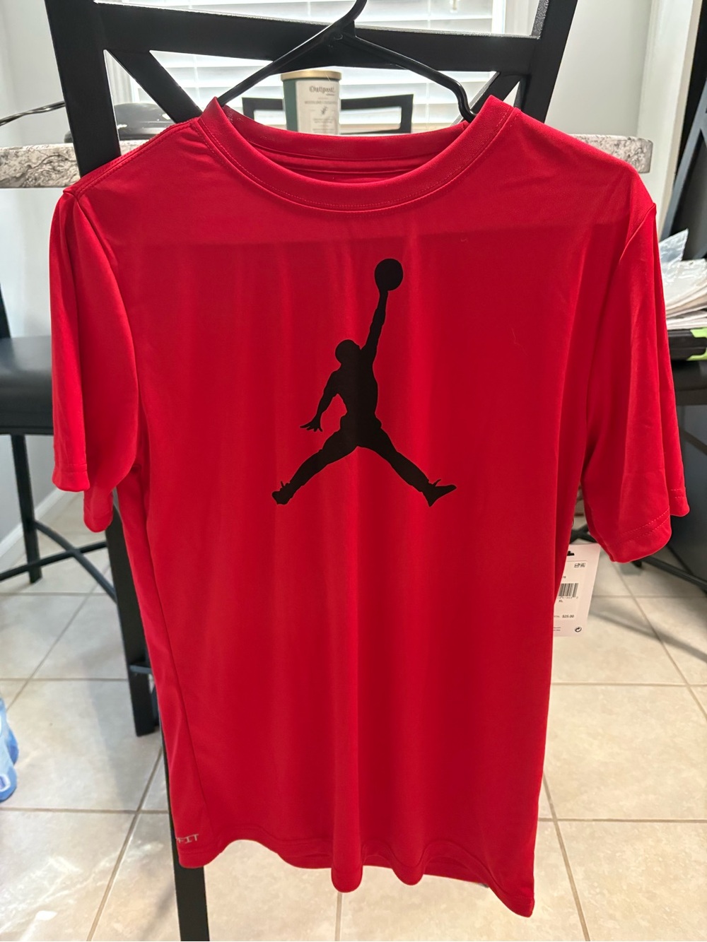 Boy’s Jordan Red Short-Sleeve Performance Tee with Black Jumpman SIZE XL